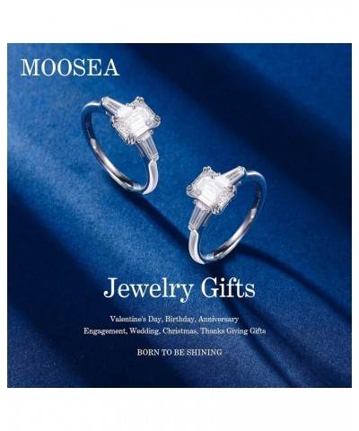 MOOSEA 3 Stone Moissanite Rings for Women, 2ct Emerald D Color VVS1 Clarity Lab Created Diamond Rings 14K White Gold Vermeil ...