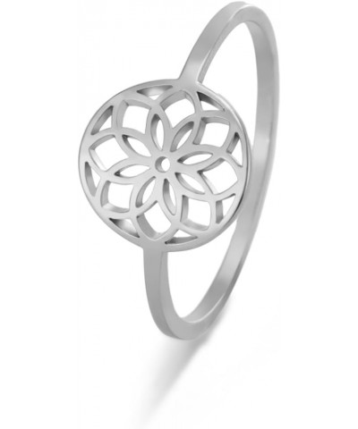 Flower of Life Ring Stainless Steel Openwork Seed of Life Ring Promise Ring Jewelry Gift for Women Charming Ladies Diameter 1...