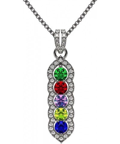 Halo Tower Mothers Birthstone Necklace w/ 3-6 Simulated Gemstones in Silver, 10K, or 14K Gold for Women White Gold - 10K $38....