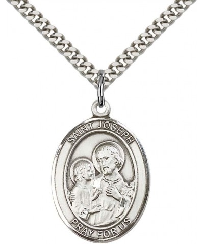 Custom Engraved Sterling Silver St. Joseph Pendant with 24" Stainless Steel Heavy Curb Chain. Patron Saint of Carpenters/Dyin...