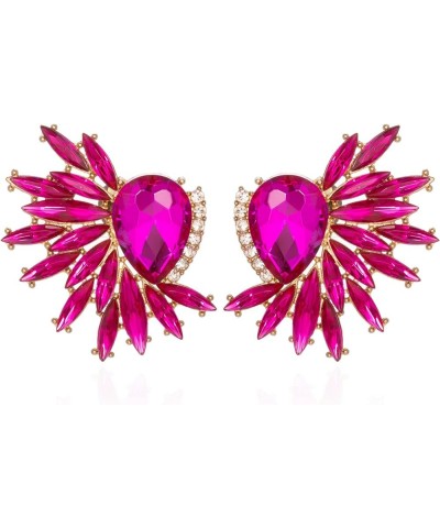 Vintage Rhinestone Statement Earrings Retro Fancy Big Crystal Cluster Drop Dangle Earrings for Women Girls Prom hot pink $5.8...