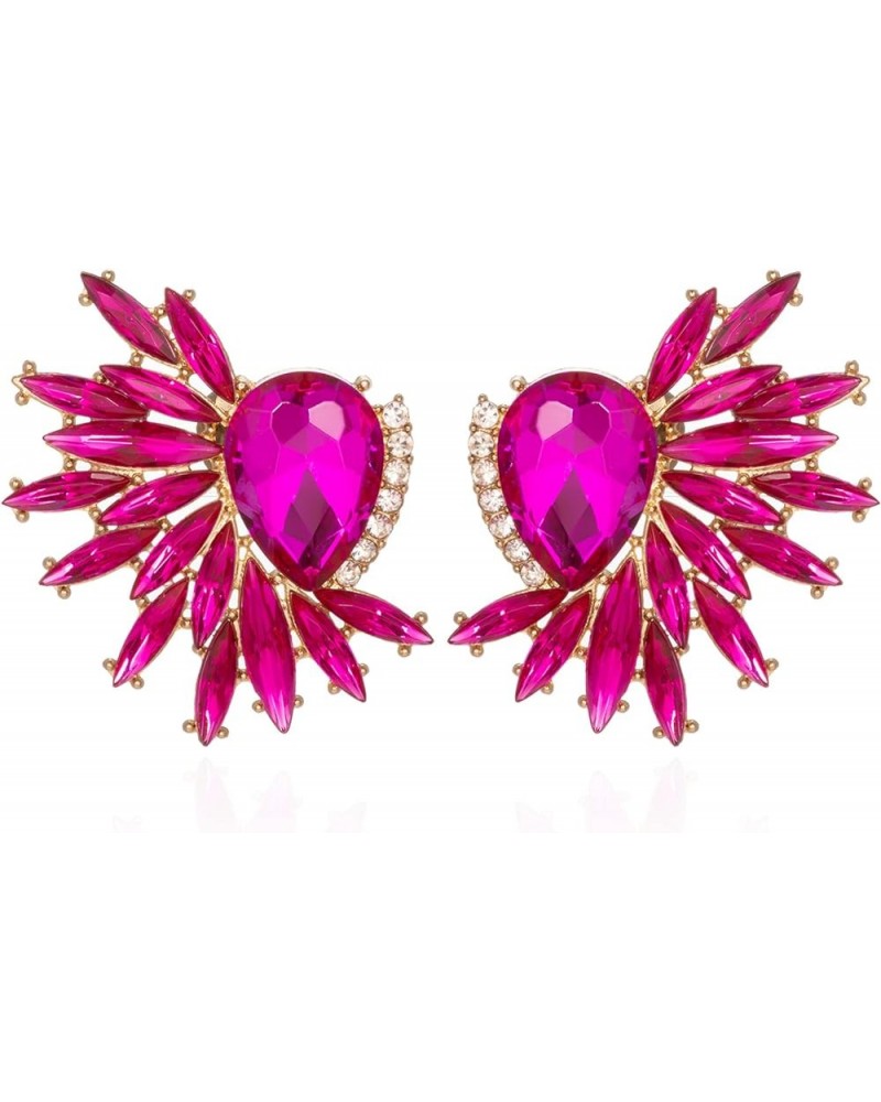 Vintage Rhinestone Statement Earrings Retro Fancy Big Crystal Cluster Drop Dangle Earrings for Women Girls Prom hot pink $5.8...