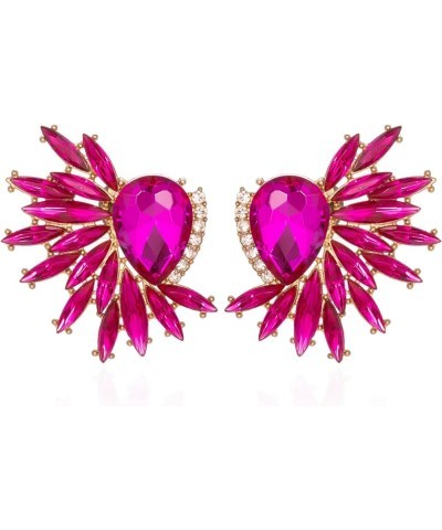 Vintage Rhinestone Statement Earrings Retro Fancy Big Crystal Cluster Drop Dangle Earrings for Women Girls Prom hot pink $5.8...