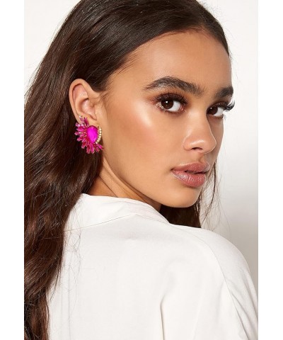 Vintage Rhinestone Statement Earrings Retro Fancy Big Crystal Cluster Drop Dangle Earrings for Women Girls Prom hot pink $5.8...