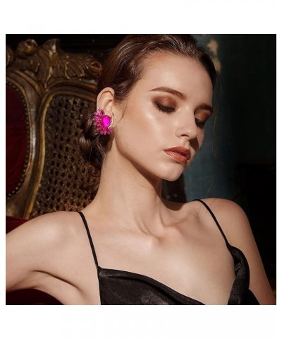 Vintage Rhinestone Statement Earrings Retro Fancy Big Crystal Cluster Drop Dangle Earrings for Women Girls Prom hot pink $5.8...