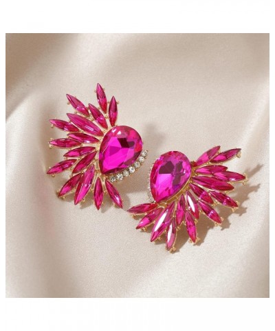 Vintage Rhinestone Statement Earrings Retro Fancy Big Crystal Cluster Drop Dangle Earrings for Women Girls Prom hot pink $5.8...