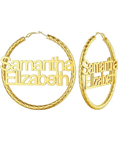 Double Name Hoop Earrings Big Layer Nameplate Circle Earrings Customized Jewelry Birthday Party Gifts for Women Girls (Gift B...