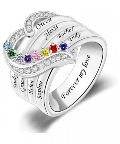 Sterling Silver Customized Mother Name Rings With 1-8 Birthstone Personalized Heart Family Birthstone Ring Jewelry Gift for W...