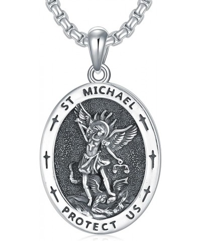 Saint Michael/Christopher Necklace Sterling Silver Patron Saint Amulet Miraculous Medal Pendant Jewelry Gift for Men Women A0...