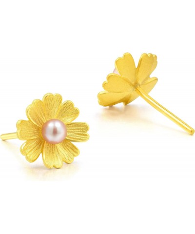 Cultural Blessings 999.9 24K Gold Bush Cinquefoil with Pearl Floral Stud Earrings for Women and Wedding Occasion 89694E $131....