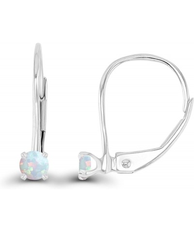 14k Gold Solid Hypoallergenic 3mm Round Genuine Birthstone Natural Gemstone Leverback Earrings Opal Created White Gold $49.35...