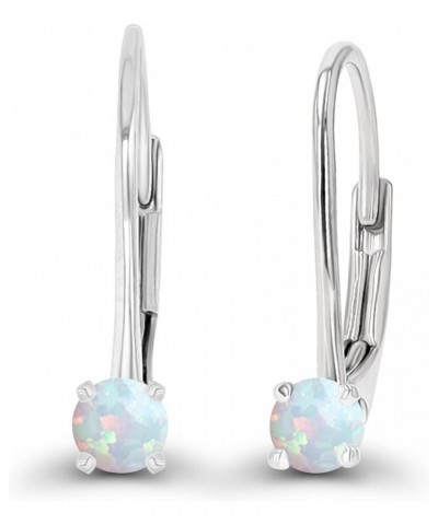 14k Gold Solid Hypoallergenic 3mm Round Genuine Birthstone Natural Gemstone Leverback Earrings Opal Created White Gold $49.35...