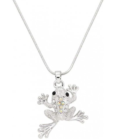 Frog Charm Pendant Fashionable Necklace - Sparkling Crystal - 17" Chain - Unique Gift and Souvenir Clear (Rhodium Plated) $9....