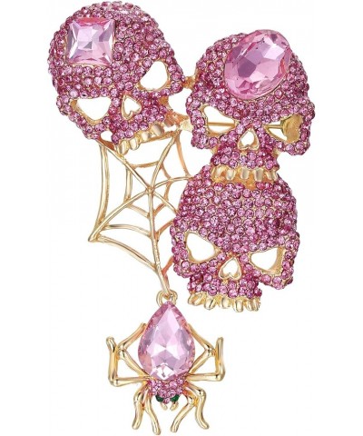 Austrian Crystals Halloween Vintage Style Spider Web Skull Brooch Pendant Pink Gold-Tone $9.32 Brooches & Pins