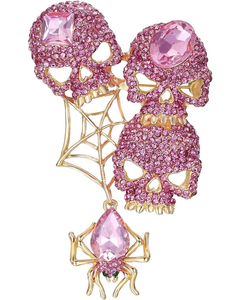 Austrian Crystals Halloween Vintage Style Spider Web Skull Brooch Pendant Pink Gold-Tone $9.32 Brooches & Pins