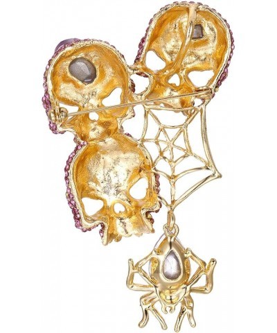 Austrian Crystals Halloween Vintage Style Spider Web Skull Brooch Pendant Pink Gold-Tone $9.32 Brooches & Pins