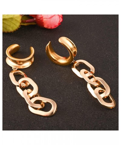 2PCS Gold-chain Hypoallergenic Stainless Steel Plugs Ear Gauges Weights Tunnels Piercing Expander Stretchers Fashion Body Jew...