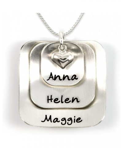 Square Lucky Three Sterling Silver Personalized Necklace Comes with 3 Customizable Charms and a Sterling Silver Heart Charm. ...