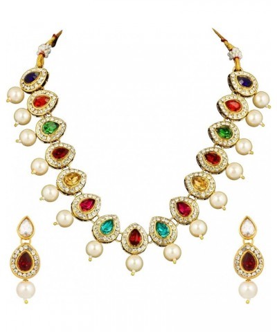 Fashion Gold Plated Kundan Studded Necklace & Earring Jewelry Set Multi-color $11.66 Jewelry Sets