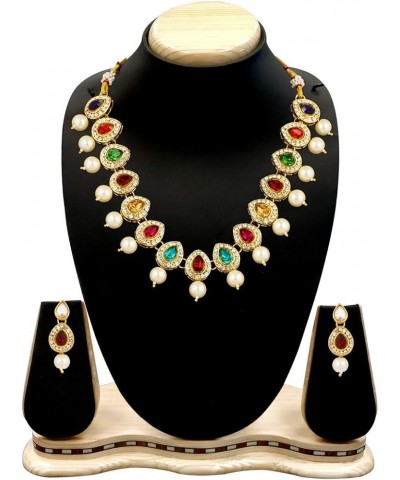 Fashion Gold Plated Kundan Studded Necklace & Earring Jewelry Set Multi-color $11.66 Jewelry Sets