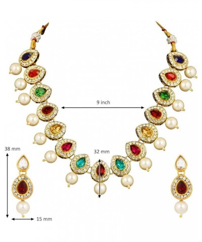 Fashion Gold Plated Kundan Studded Necklace & Earring Jewelry Set Multi-color $11.66 Jewelry Sets