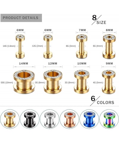 6Pairs 00Gauges Ear Tunnel Expander Earrings Stainless Steel With Ziecon 0G Ear Plugs Earrings 2G Ear Stretcher Piercings Jew...