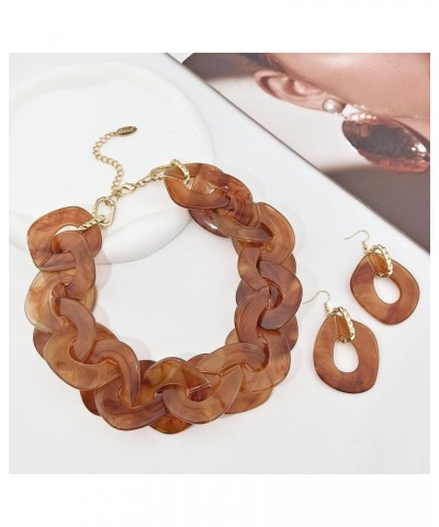 Statement Chunky Acrylic Cuban Choker Necklace Fashion Bib Collar Chain Necklace for Women Amber Brown $13.79 Necklaces