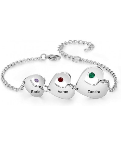 Personalized Name Bracelet for Women, Mothers Bracelet Custom Love Heart Charm Bracelet with 1-6 Birthstones Name Bracelet fo...