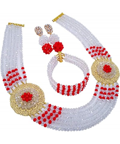 Nigerian Beads Jewelry Set African Necklaces for Women Crystal Bridal Wedding Jewelry Sets Transparent Opaque Red $18.89 Jewe...