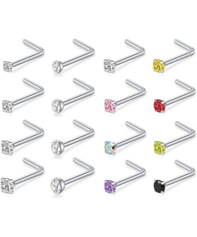 18G L Shaped Nose Studs Surgical Stainless Steel 1.5mm 2mm 2.5mm 3mm CZ Nose Rings Studs Silver Nose Rings for Women Nose Nos...