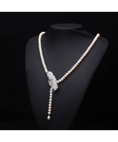 Real Freshwater Long Pearl Necklace for Women,Natural Pearl Pendant Necklace 925 Silver Jewelry Wedding Best Gift White Perfe...