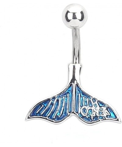 Mermaid Belly Button Ring Surgical Steel Simple Aesthetic Fashion Unique Cute Short Bar Blue Mermaid Tail Dangly Dangling Dan...