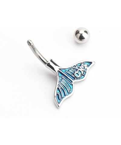 Mermaid Belly Button Ring Surgical Steel Simple Aesthetic Fashion Unique Cute Short Bar Blue Mermaid Tail Dangly Dangling Dan...