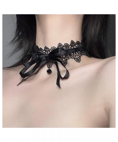 Gothic Lace Choker Necklace Black Crystal Bow Collar Necklace Sexy Velvet Bowknot Stretchy Choker Halloween Costume Necklace ...