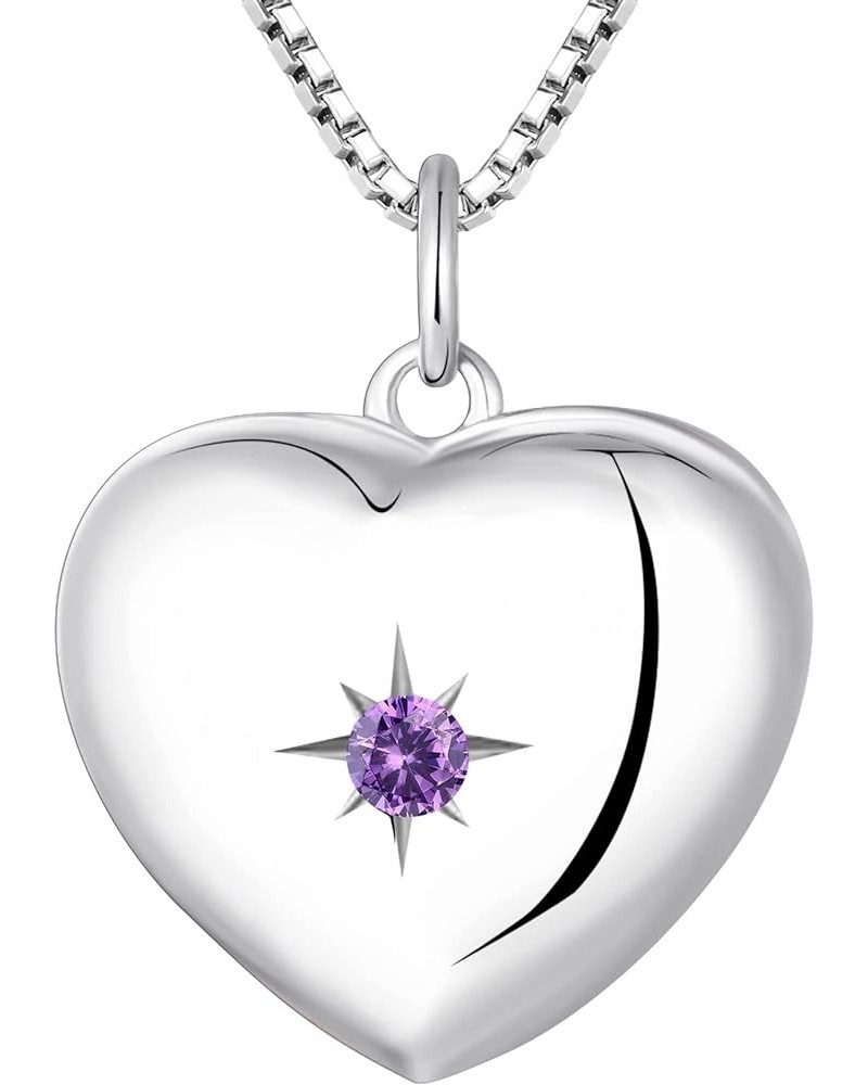 Heart Locket Necklace 925 Sterling Silver Personalized Photo Lockets Pendant Custom Picture Jewelry for Women 2-amethyst-Feb ...