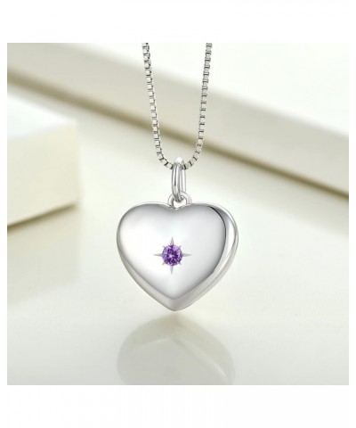 Heart Locket Necklace 925 Sterling Silver Personalized Photo Lockets Pendant Custom Picture Jewelry for Women 2-amethyst-Feb ...