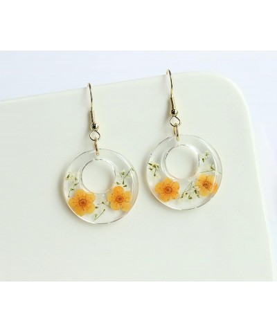 SIEASY Pressed flower Earrings, real Dried Flowers Pendant Earrings Orange Floret Orange $8.05 Earrings