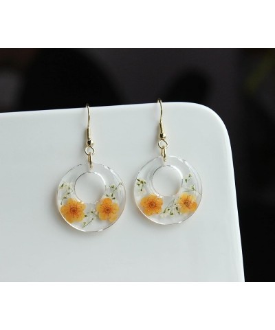 SIEASY Pressed flower Earrings, real Dried Flowers Pendant Earrings Orange Floret Orange $8.05 Earrings