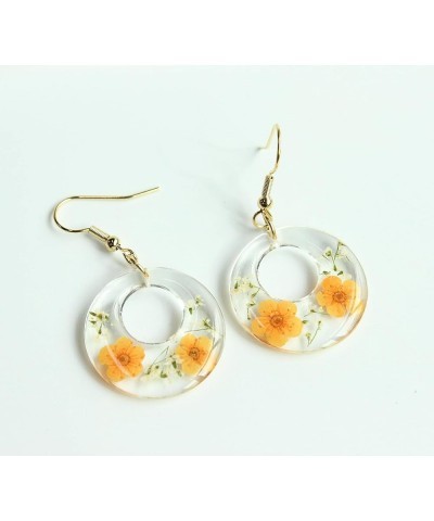 SIEASY Pressed flower Earrings, real Dried Flowers Pendant Earrings Orange Floret Orange $8.05 Earrings