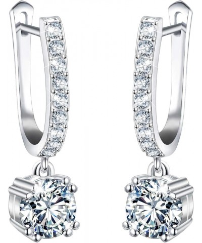 Sparkly Gorgeous Cubic Zirconia Bridal Round Drop Huggie Hoop Dangle Earrings for Bride Women Round $10.91 Earrings