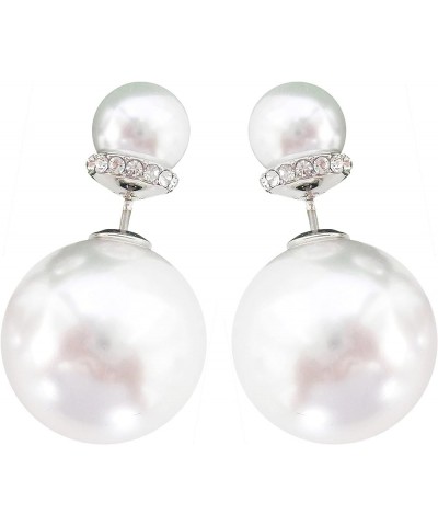 18k Gold Plated Double Sided Colorful Faux Pearl Beads Womens Fashion Elegant Candy Stud Earrings Silver+White $10.19 Earrings