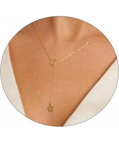 Dainty Lariat Drop Chain Necklace for Women 18K Gold Plated Stainless Steel Cross Y Shaped Double Heart Star Pearl Long Penda...