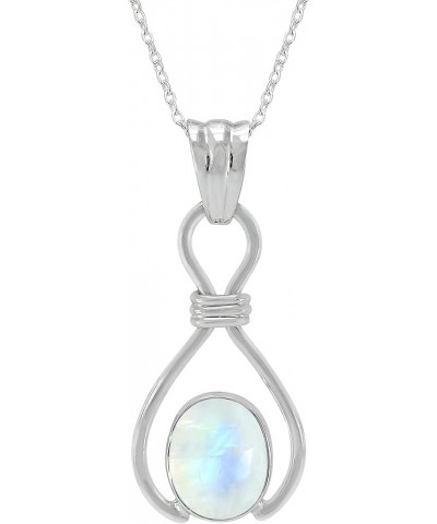 Natural Labradorite Moonstone Larimar Pendant Sterling Silver Pendant Necklace with 18 Inches Chain for Women Mom Wife Moonst...