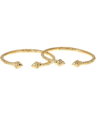 Solid .925 Sterling Silver Ridged Arrow Ends West Indian Bangles Plated with 14K Gold (PAIR) $96.14 Bracelets