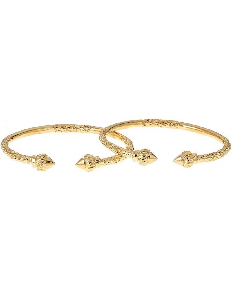 Solid .925 Sterling Silver Ridged Arrow Ends West Indian Bangles Plated with 14K Gold (PAIR) $96.14 Bracelets