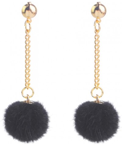 Faux Fur Pom Pom Tassel Drop Dangle Earrings Set Midnight Black / Gold pack of 1 pair $7.77 Earrings