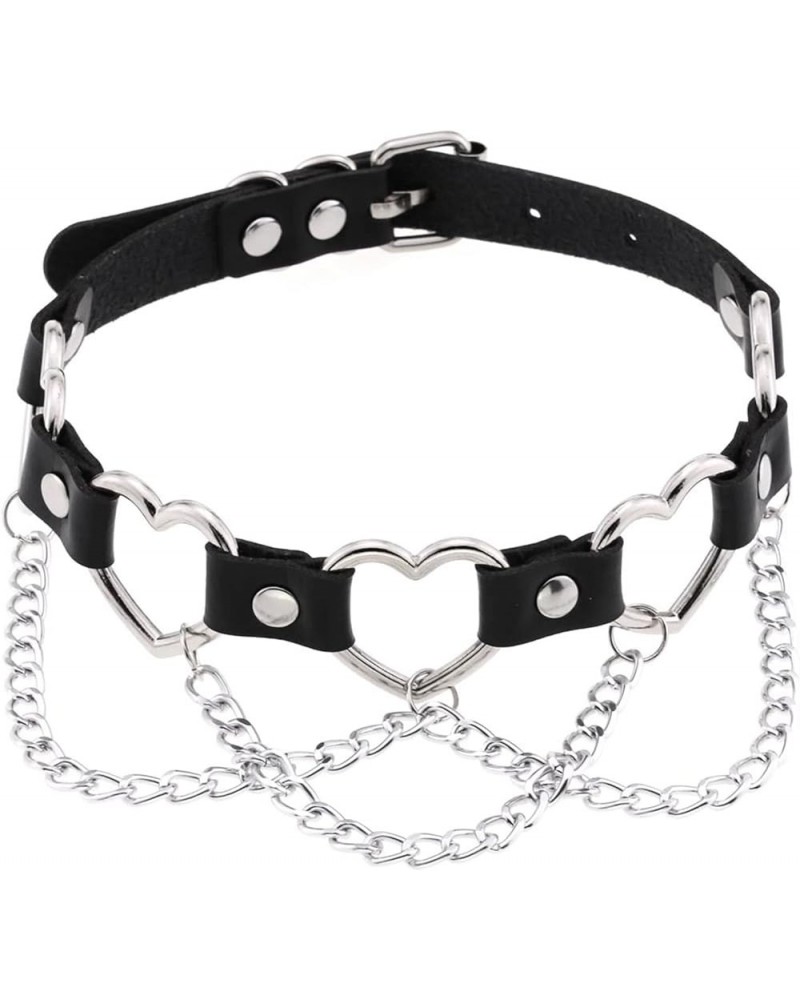 Women Goth Choker Punk Heart Leather Chain Collar Necklaces Black $11.79 Necklaces