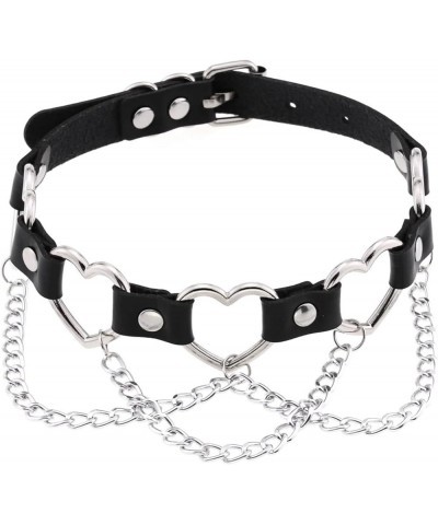 Women Goth Choker Punk Heart Leather Chain Collar Necklaces Black $11.79 Necklaces