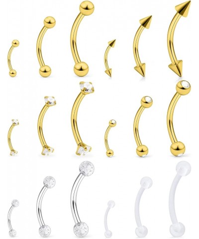 18pcs 16G Clear Bioflex Acrylic & Stainless Steel Eyebrow Barbell Rook Daith Earrings Belly Studs Cartilage Tragus Barbell Bo...