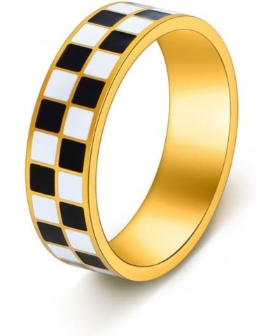 Checkerboard Bands Statement Finger Ring 14K Gold Plated Black White Titanium Steel Ring $7.35 Rings